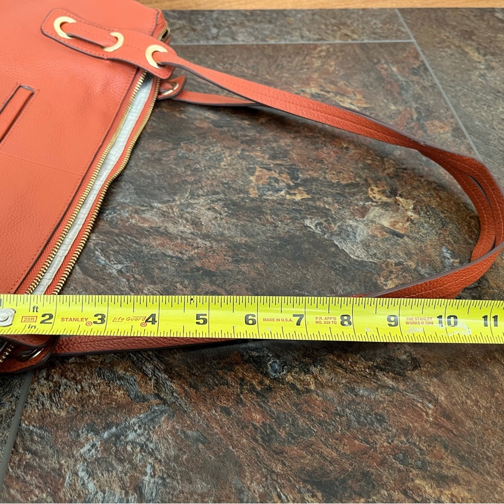 New Lodis Texas leather Amanda 100% leather oversized work tote purse. Orange - Picture 11 of 16